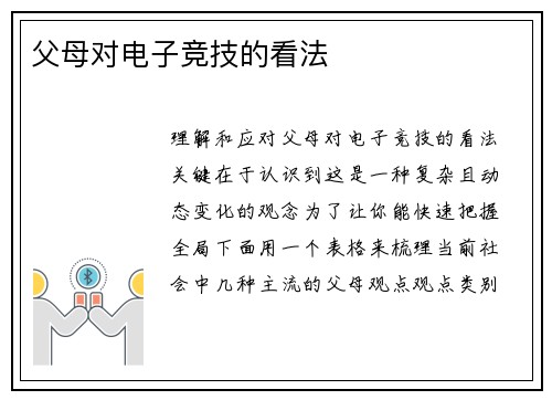 父母对电子竞技的看法