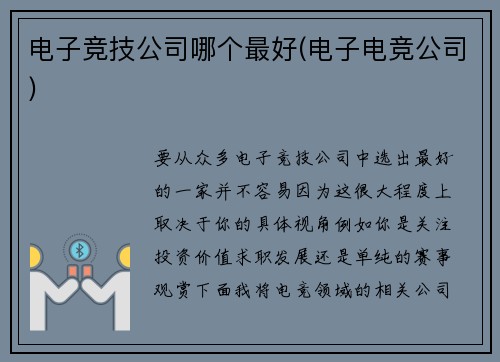 电子竞技公司哪个最好(电子电竞公司)